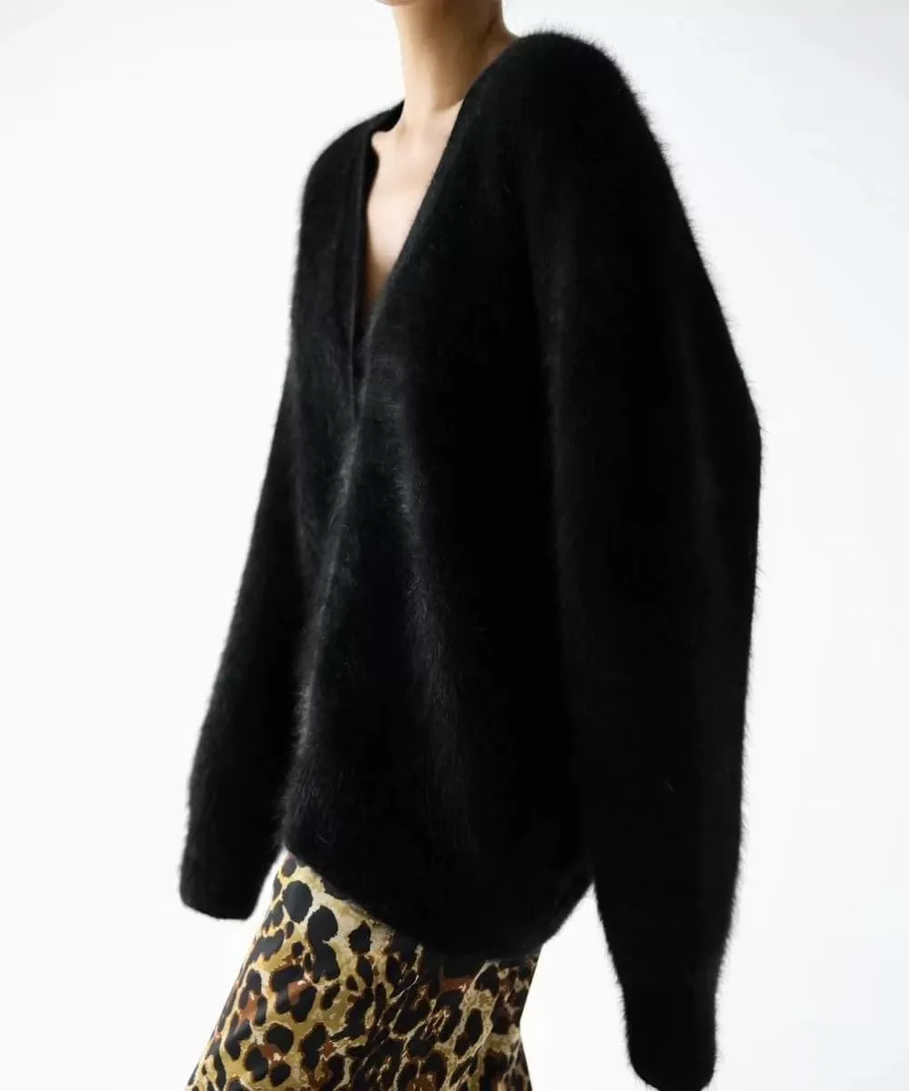 Womens Fuzzy Sweaters Cardigan V-Neck Button Down Oversized Mohair Sweater Casual Y2k 2025 Fall Winter