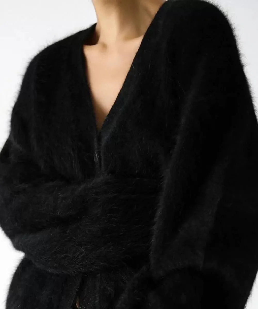 Womens Fuzzy Sweaters Cardigan V-Neck Button Down Oversized Mohair Sweater Casual Y2k 2025 Fall Winter