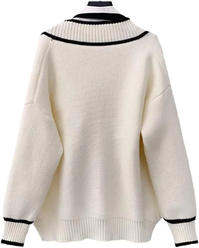 Womens Japan Cute Cardigan Sweater Kawaii JK Uniform Open Front Cardigan with Buttons Aesthetic Long Sleeve Loose Jackets