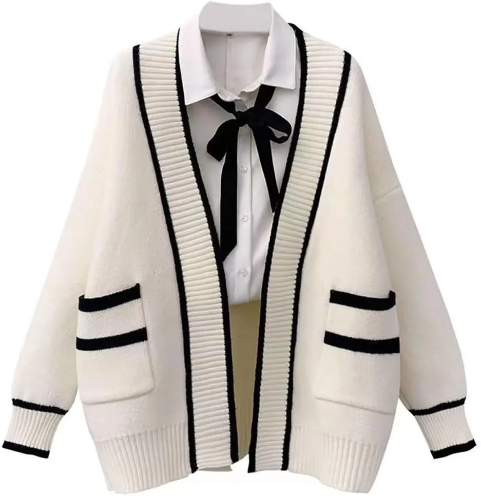 Womens Japan Cute Cardigan Sweater Kawaii JK Uniform Open Front Cardigan with Buttons Aesthetic Long Sleeve Loose Jackets