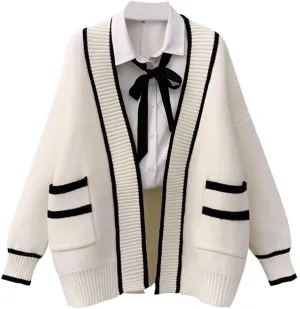 Womens Japan Cute Cardigan Sweater Kawaii JK Uniform Open Front Cardigan with Buttons Aesthetic Long Sleeve Loose Jackets