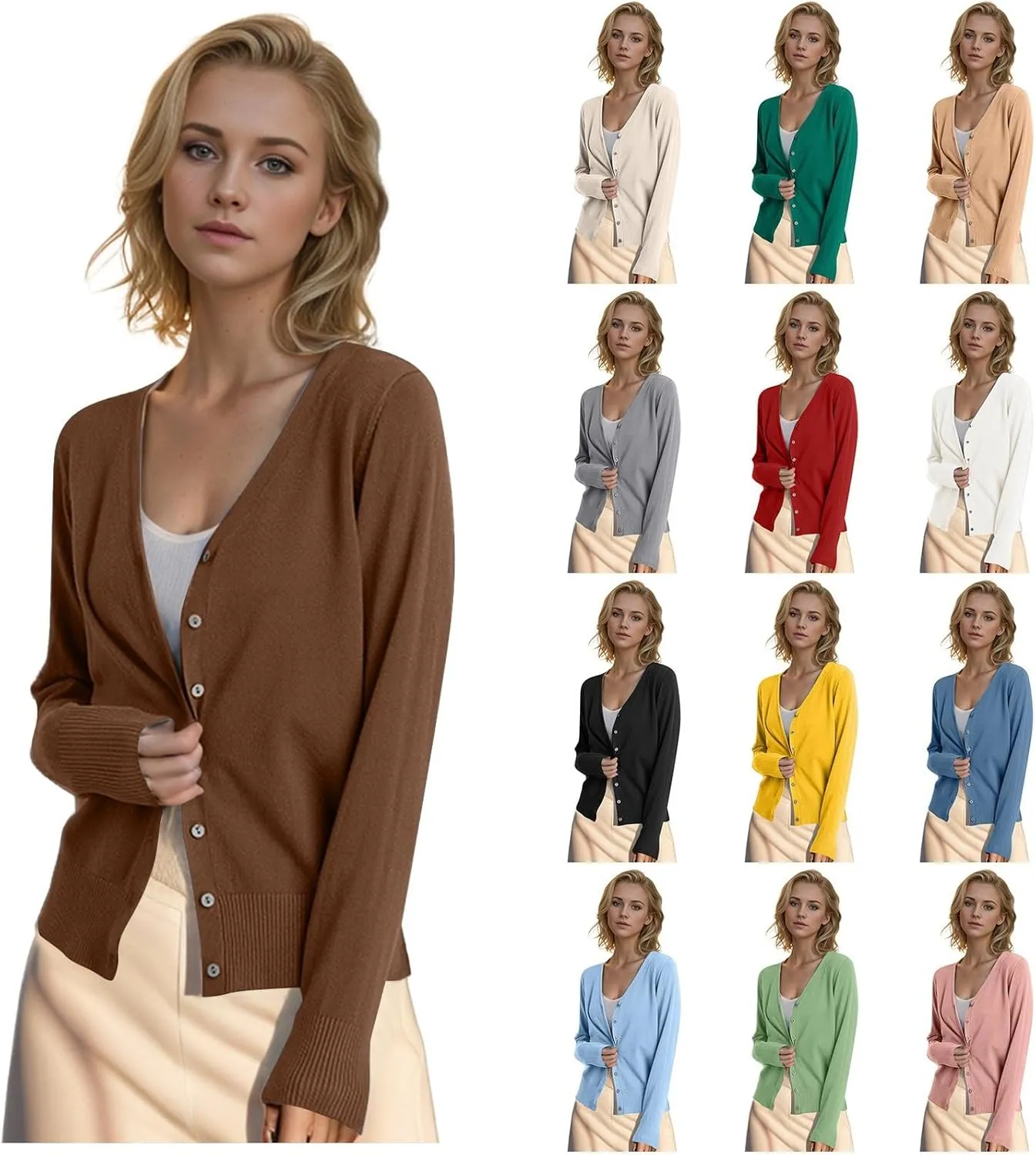 Women's Knitted Cardigan Sweater Casual V Neck Long Sleeve Solid Color Button Down Classic Soft Knit Sweater