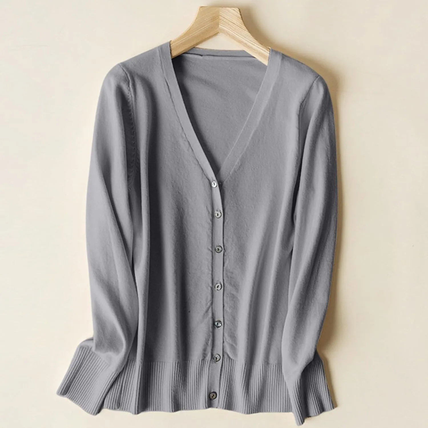 Women's Knitted Cardigan Sweater Casual V Neck Long Sleeve Solid Color Button Down Classic Soft Knit Sweater
