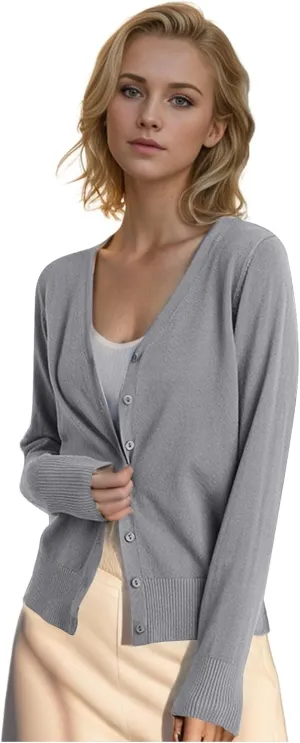 Women's Knitted Cardigan Sweater Casual V Neck Long Sleeve Solid Color Button Down Classic Soft Knit Sweater