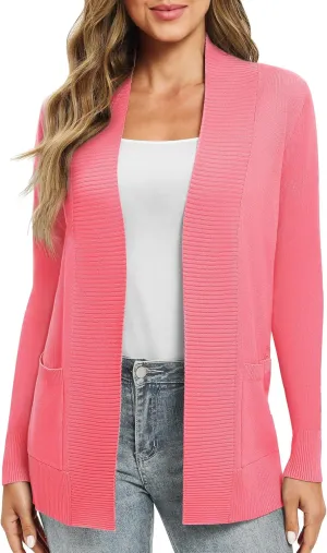 Women's Lightweight Long Sleeve Knit Cardigan with Pockets Open Front Casual Sweater for Spring Fall