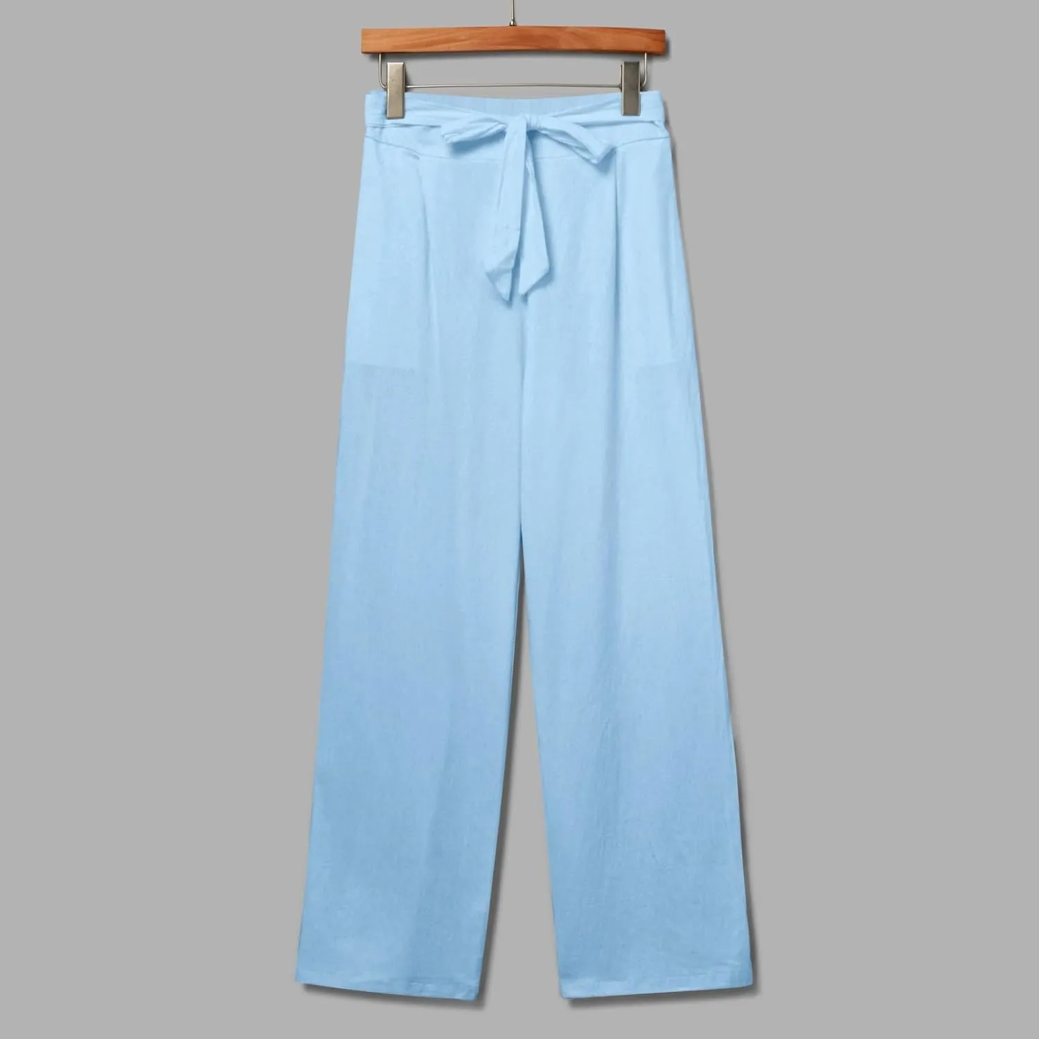 Womens Linen Summer Drawstring Pant Trousers Elastic Waisted Wide Leg Loose Fit Pants Beach