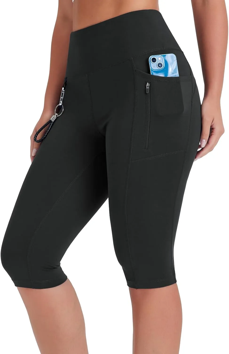 Women's Long Biker Shorts Hiking Knee Length Capri Leggings, High Waisted Bermuda Shorts with Pockets 14 Inch