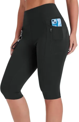 Women's Long Biker Shorts Hiking Knee Length Capri Leggings, High Waisted Bermuda Shorts with Pockets 14 Inch