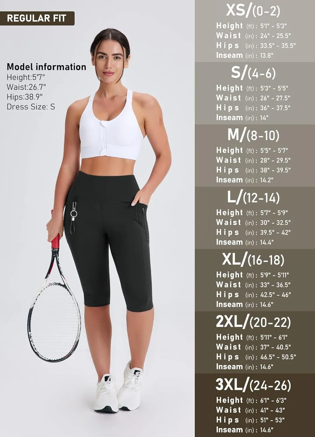 Women's Long Biker Shorts Hiking Knee Length Capri Leggings, High Waisted Bermuda Shorts with Pockets 14 Inch