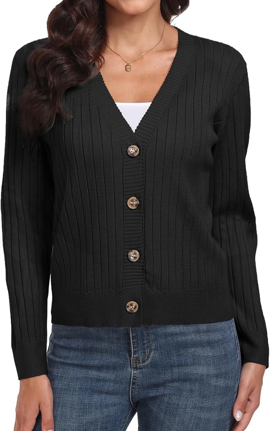 Women's Long Sleeve Cardigan Sweaters Casual V Neck Soft Knit Jacket Button Down Cardigan for Women Winter Fall