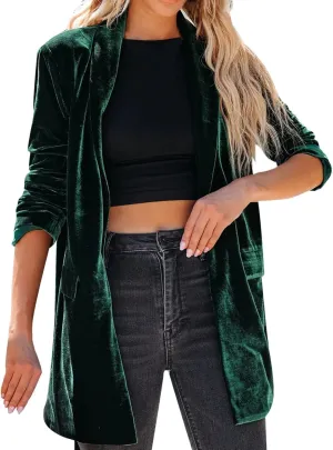 Women's Long Velvet Cardigan Long Sleeve Vintage Open Front Outerwear Coat Fashion Wild Trench Coat
