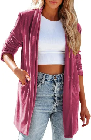 Women's Long Velvet Cardigan Long Sleeve Vintage Open Front Outerwear Coat Fashion Wild Trench Coat