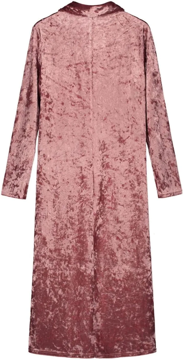 Women's Long Velvet Cardigan Long Sleeve Vintage Open Front Outerwear Coat Fashion Wild Trench Coat