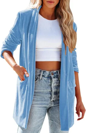 Women's Long Velvet Cardigan Long Sleeve Vintage Open Front Outerwear Coat Fashion Wild Trench Coat