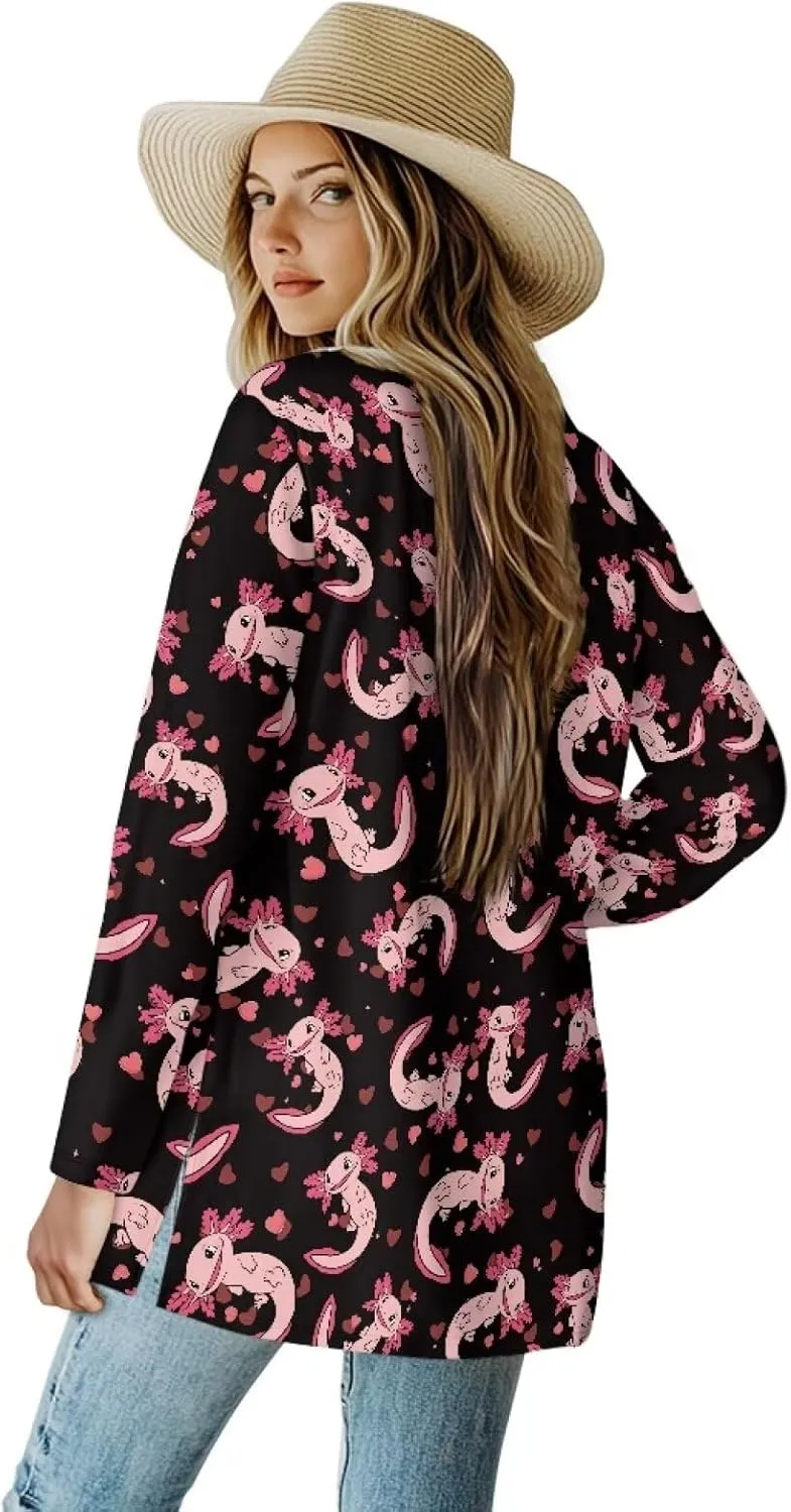 Womens Open Front Cardigan Long Sleeve Loose Cardigans Animal Print Sweater Lightweight Jacket Tops