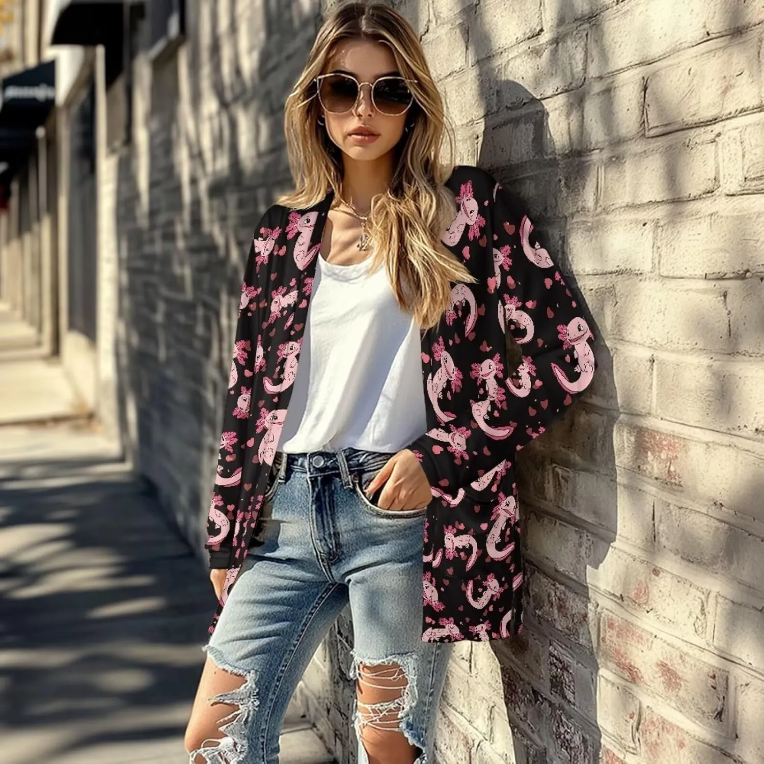 Womens Open Front Cardigan Long Sleeve Loose Cardigans Animal Print Sweater Lightweight Jacket Tops