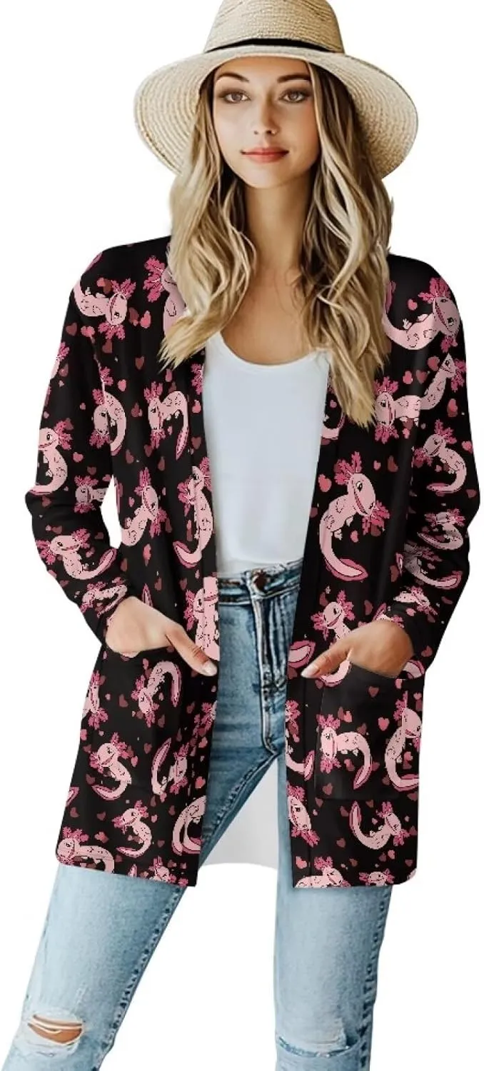Womens Open Front Cardigan Long Sleeve Loose Cardigans Animal Print Sweater Lightweight Jacket Tops