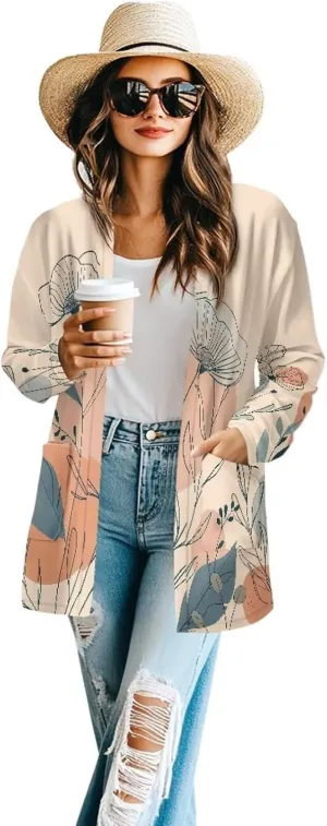 Womens Open Front Cardigan Long Sleeve Loose Sweater Lightweight Soft Cardigan Jackets