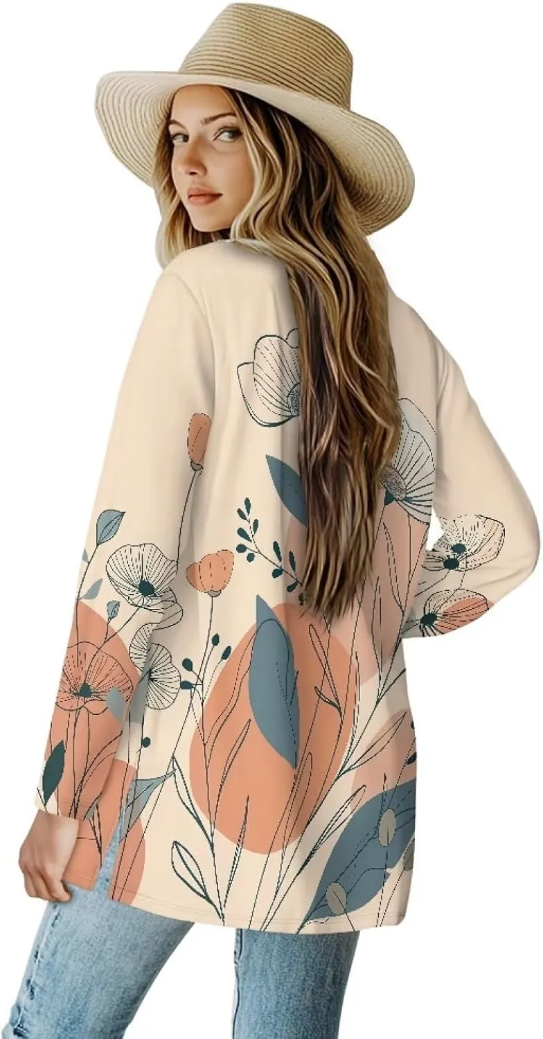 Womens Open Front Cardigan Long Sleeve Loose Sweater Lightweight Soft Cardigan Jackets