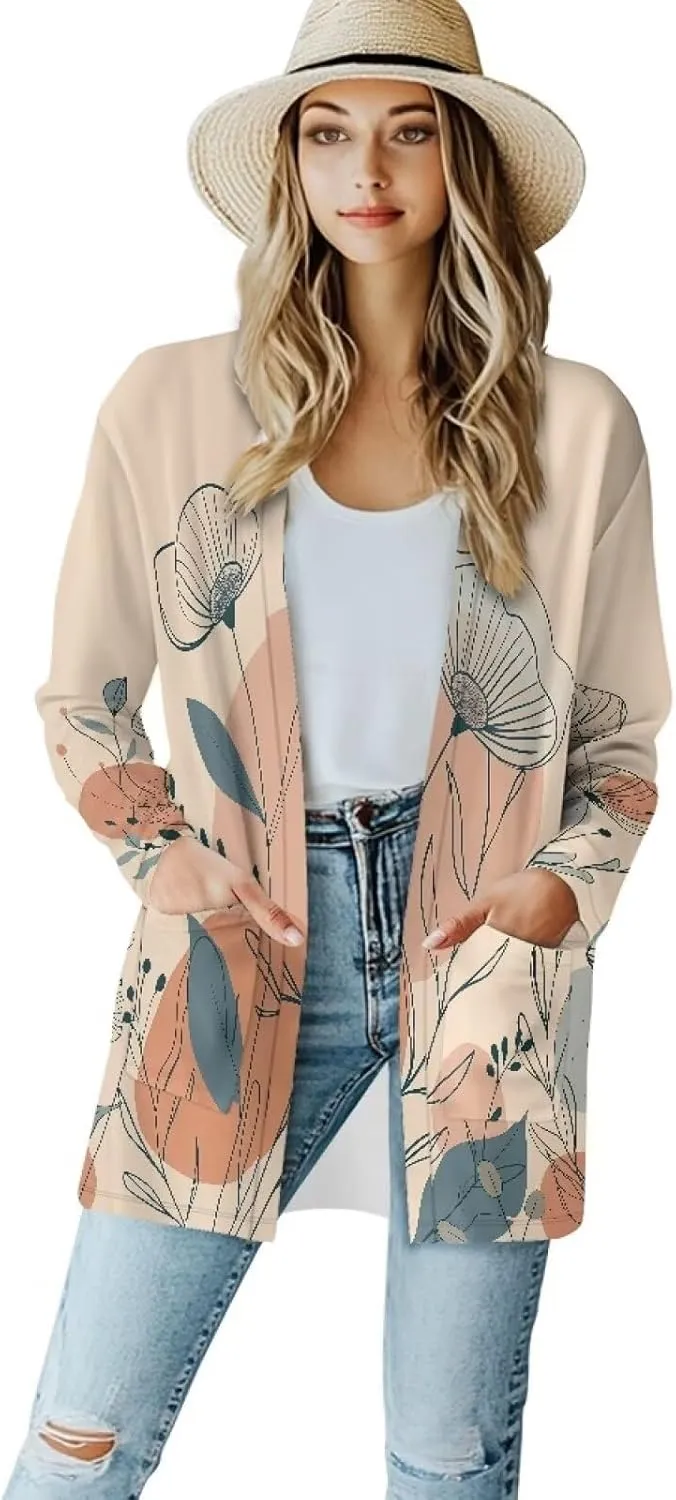 Womens Open Front Cardigan Long Sleeve Loose Sweater Lightweight Soft Cardigan Jackets