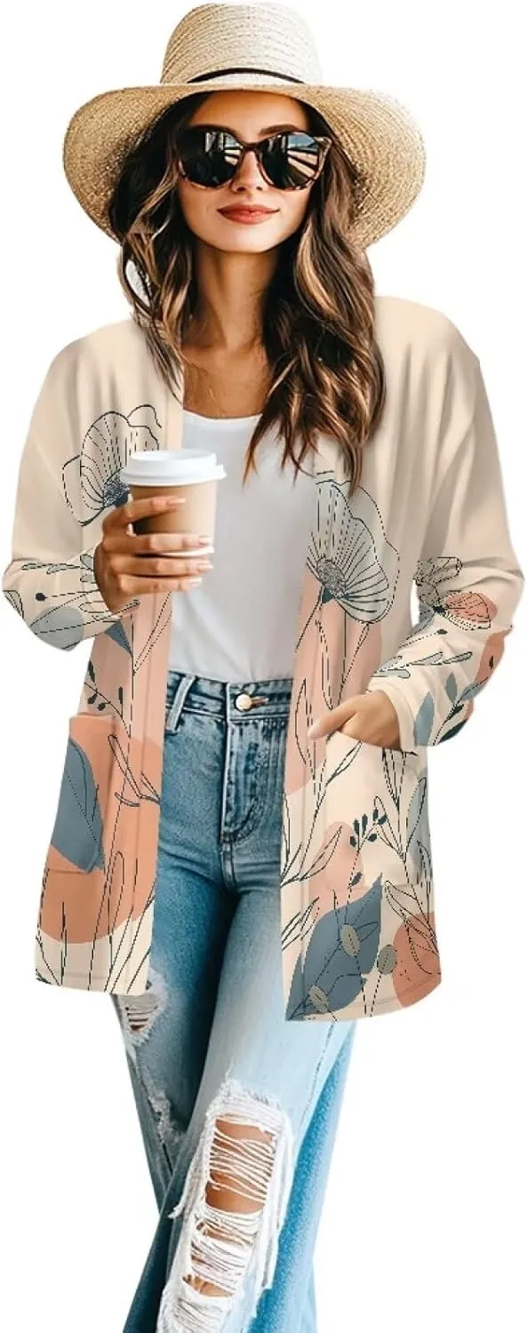Womens Open Front Cardigan Long Sleeve Loose Sweater Lightweight Soft Cardigan Jackets