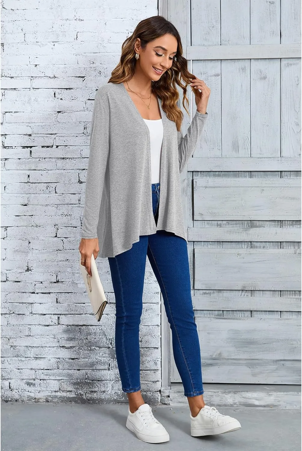Women's Open Front Cardigan Loose Casual Long Sleeve Lightweight Cardigan Sweaters Duster
