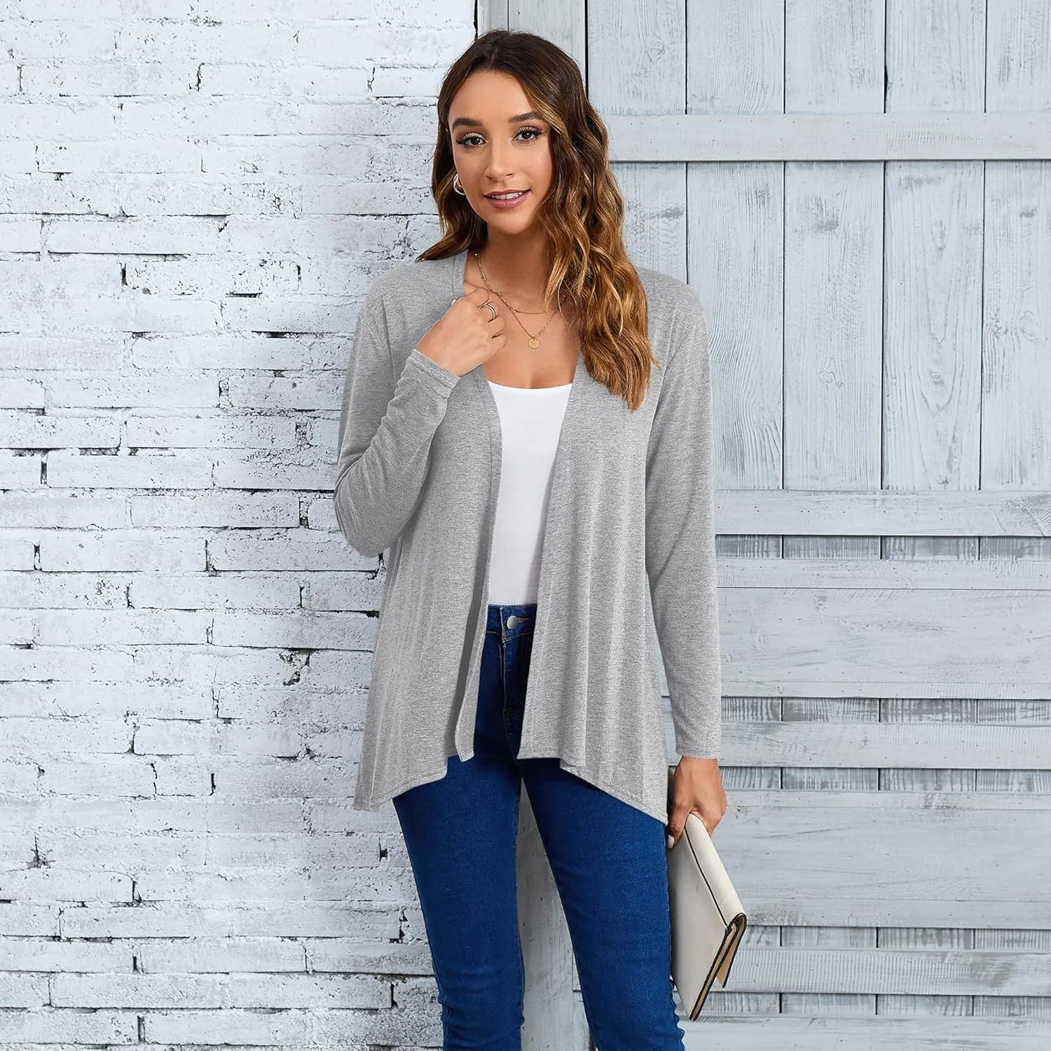 Women's Open Front Cardigan Loose Casual Long Sleeve Lightweight Cardigan Sweaters Duster