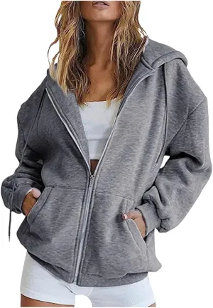 Womens Oversized Zip Up Hoodies Long Sleeve Fall Casual Sweatshirts Jacket Trendy Y2k Hoodie with Pocket, Medium