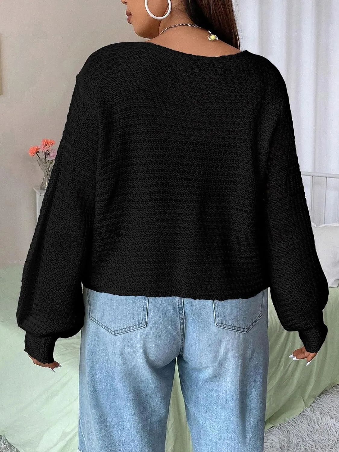 Women's Plus Size Cardigan Hollow Out Open Knit Sweater Ladies Tie Front Shrug, Throw On with Tank Top