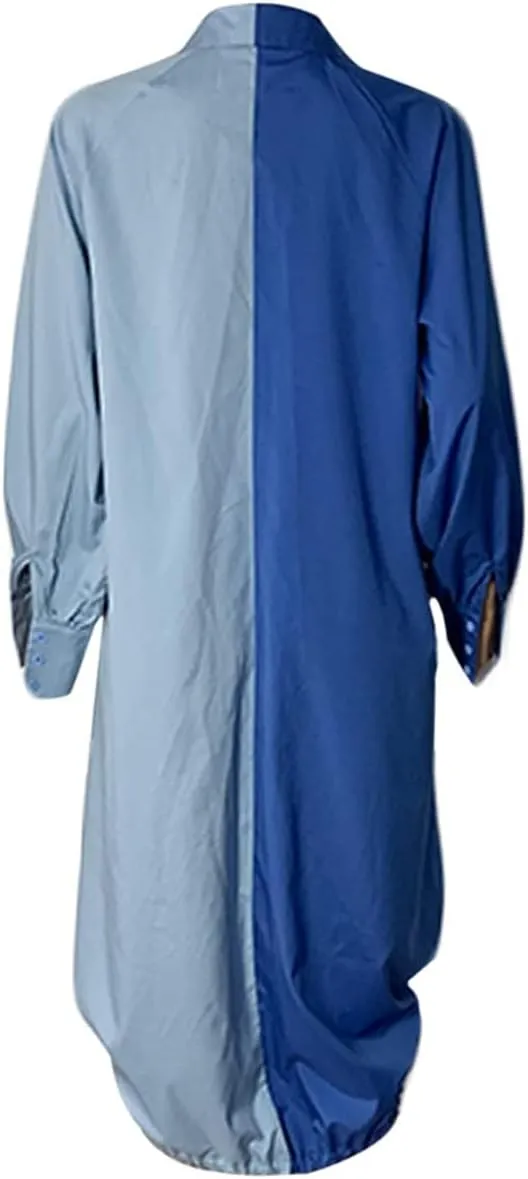 Womens Plus Size Lantern Dresses Button Down Long Sleeve Floral Drawstring Hem Midi Dress Casual