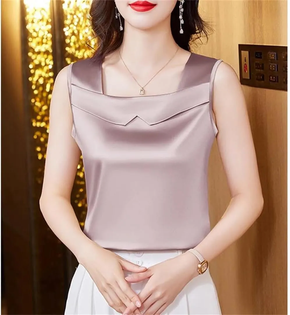 Women's Satin Camisole Tank Top for Spring Summer Korean Sleeveless Vest Shirt