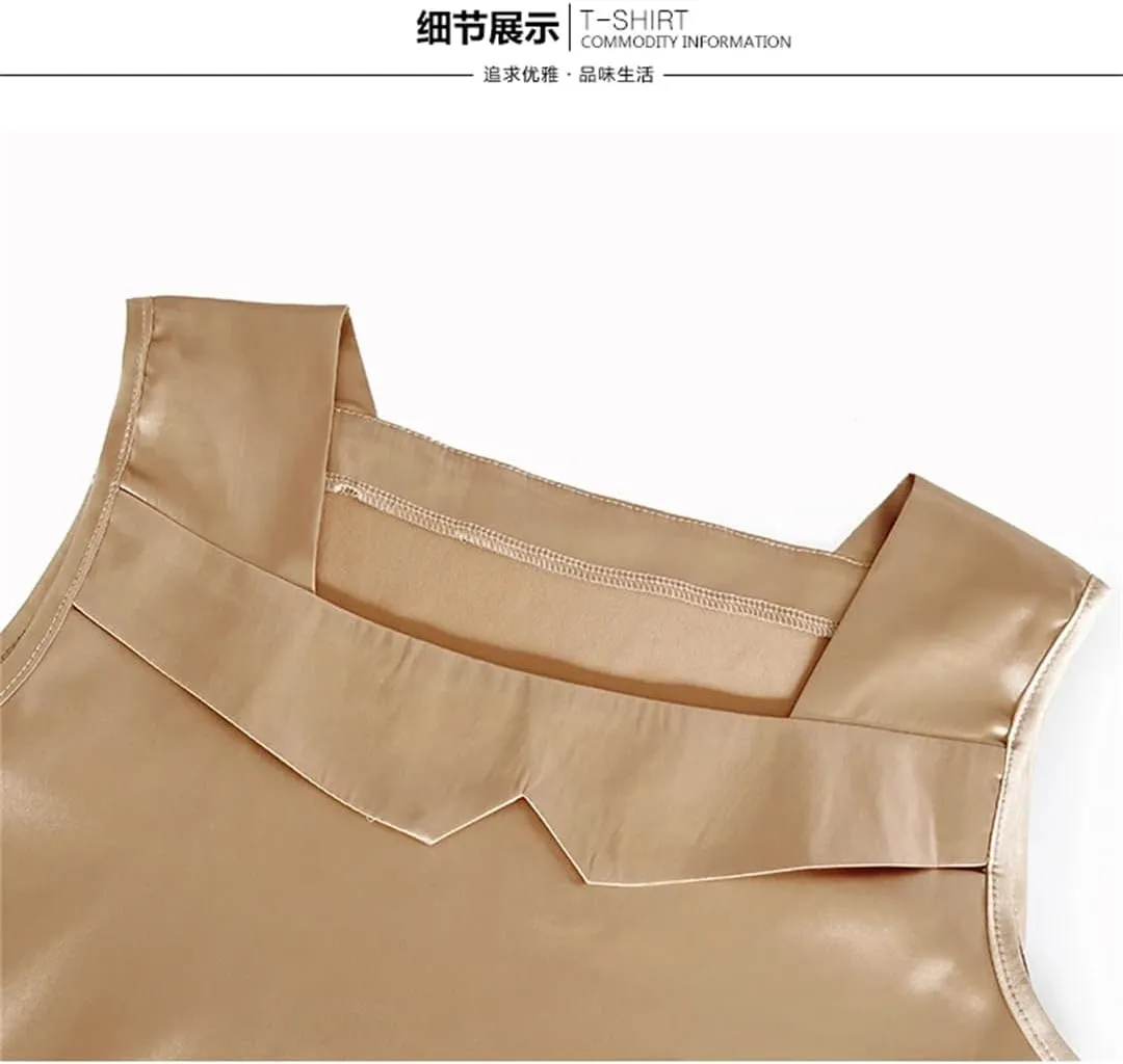Women's Satin Camisole Tank Top for Spring Summer Korean Sleeveless Vest Shirt