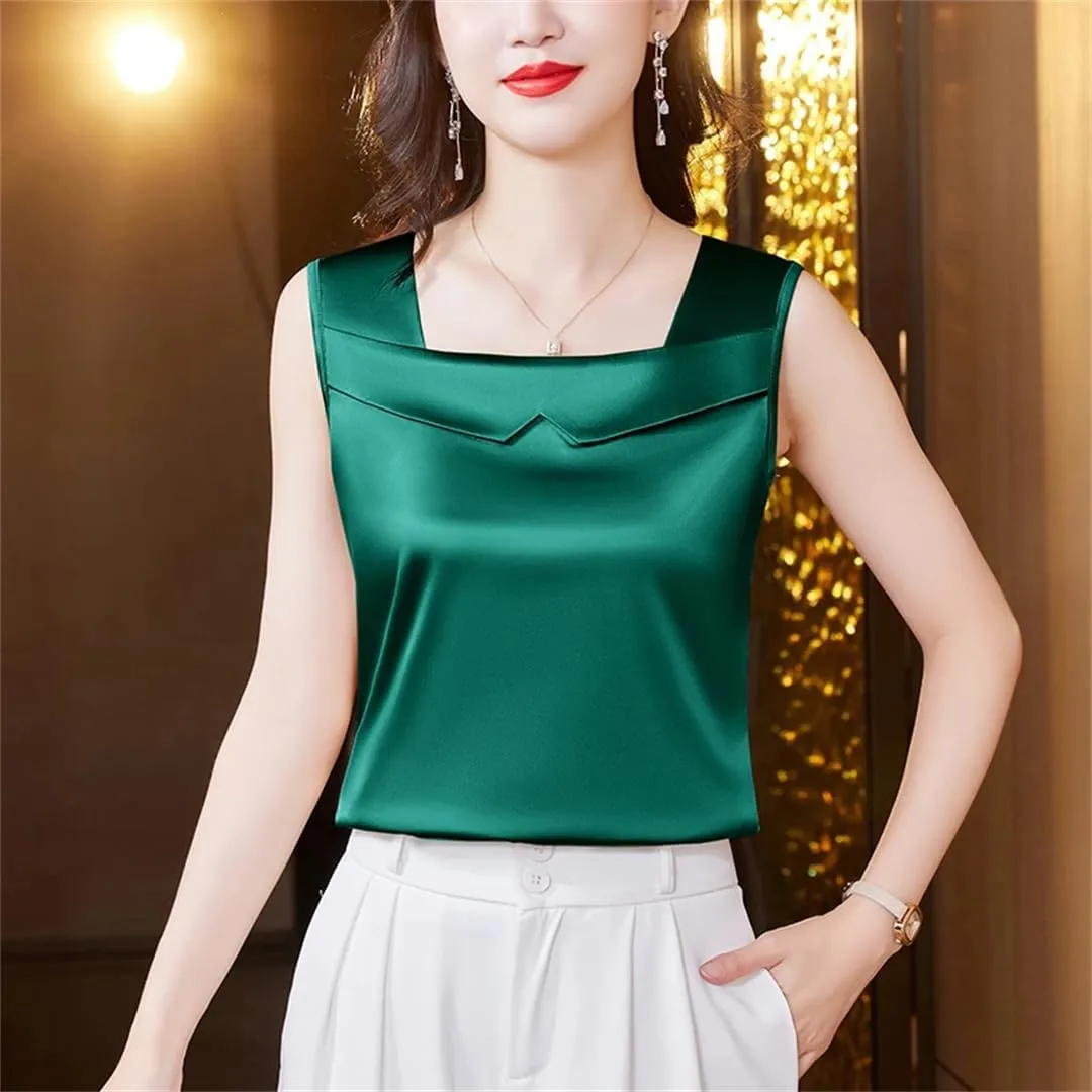 Women's Satin Camisole Tank Top for Spring Summer Korean Sleeveless Vest Shirt