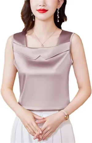 Women's Satin Camisole Tank Top for Spring Summer Korean Sleeveless Vest Shirt