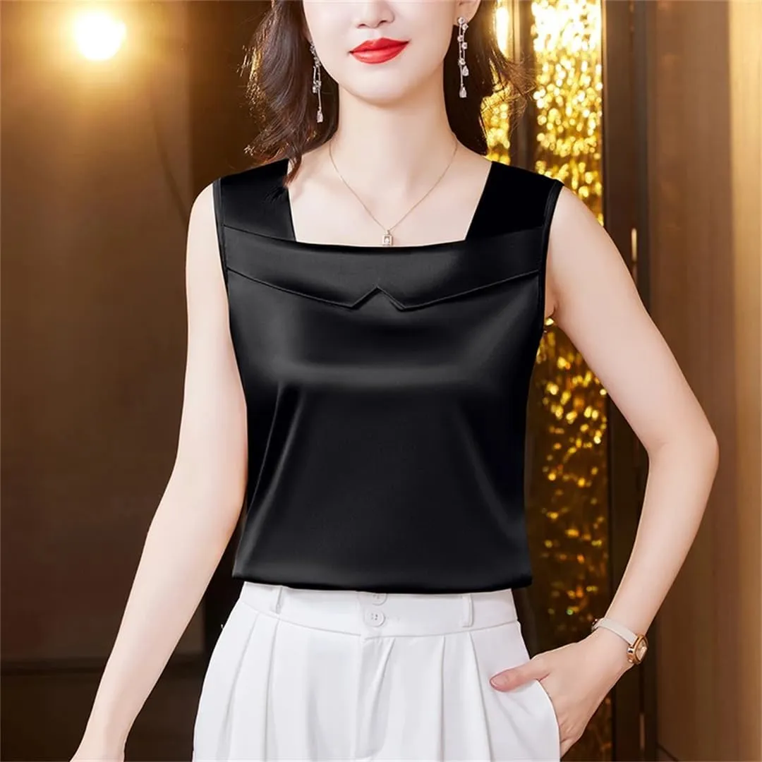 Women's Satin Camisole Tank Top for Spring Summer Korean Sleeveless Vest Shirt