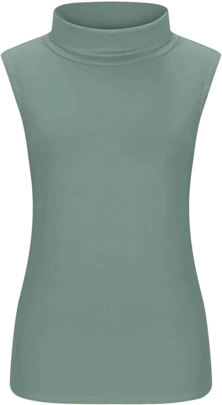 Womens Sleeveless Turtleneck Tops Plus Size Mock High Neck Tank Tops 2025 Slim Fitted Undershirt Basic Layer Tee