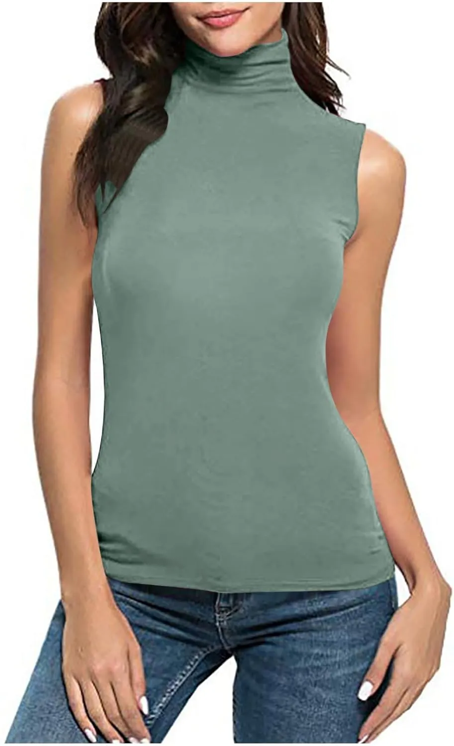 Womens Sleeveless Turtleneck Tops Plus Size Mock High Neck Tank Tops 2025 Slim Fitted Undershirt Basic Layer Tee