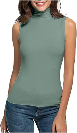 Womens Sleeveless Turtleneck Tops Plus Size Mock High Neck Tank Tops 2025 Slim Fitted Undershirt Basic Layer Tee