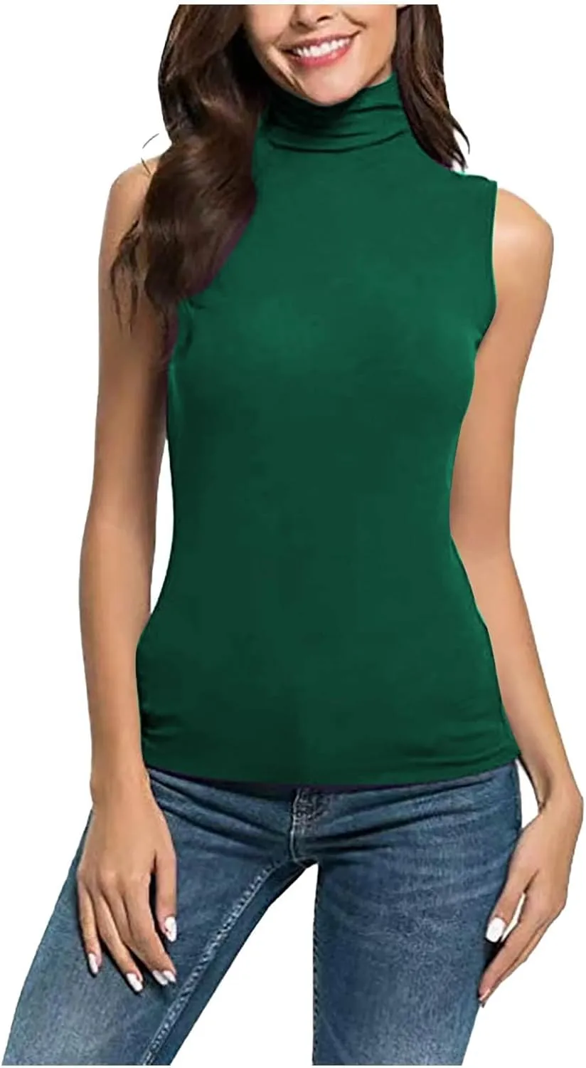 Womens Sleeveless Turtleneck Tops Plus Size Mock High Neck Tank Tops 2025 Slim Fitted Undershirt Basic Layer Tee