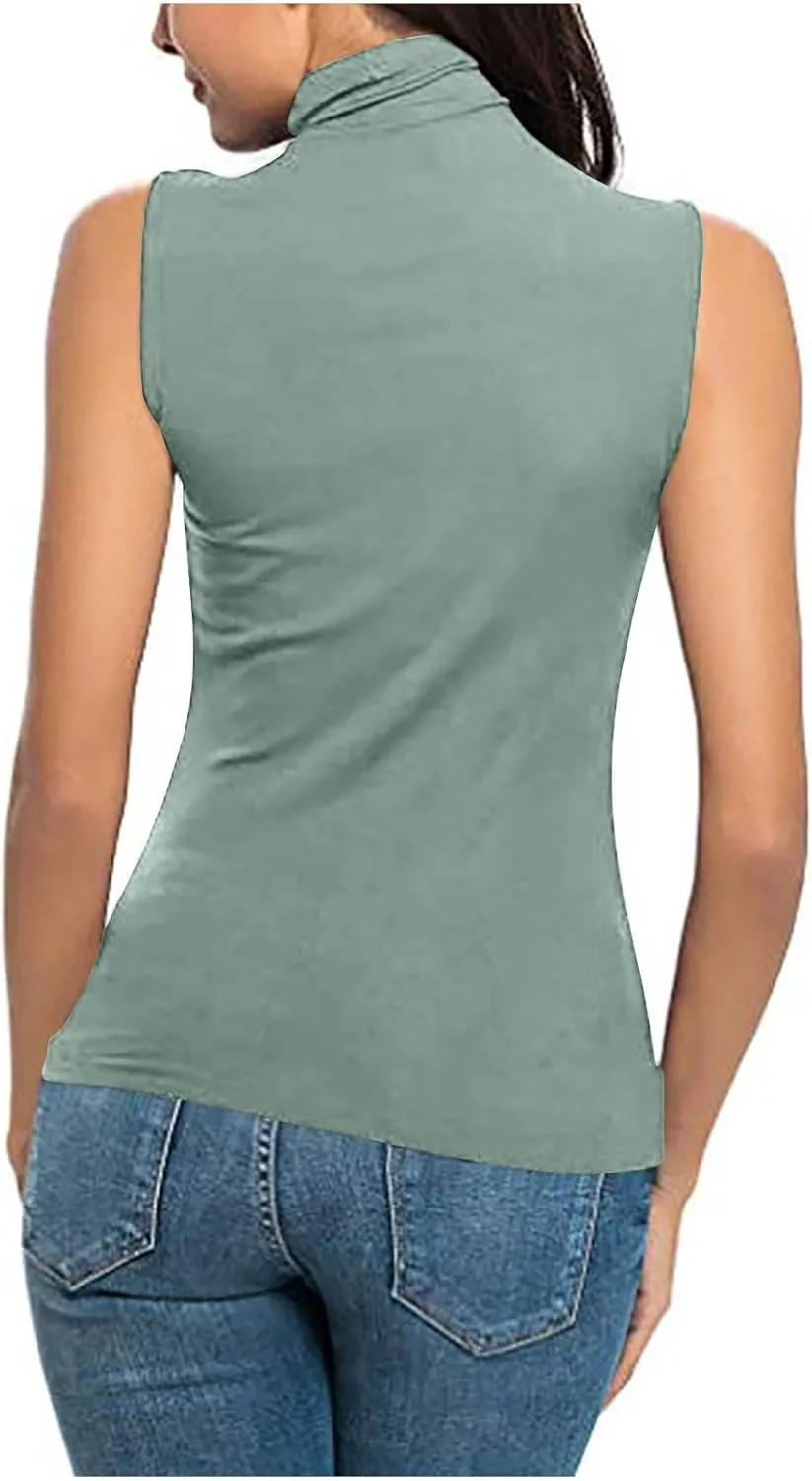 Womens Sleeveless Turtleneck Tops Plus Size Mock High Neck Tank Tops 2025 Slim Fitted Undershirt Basic Layer Tee