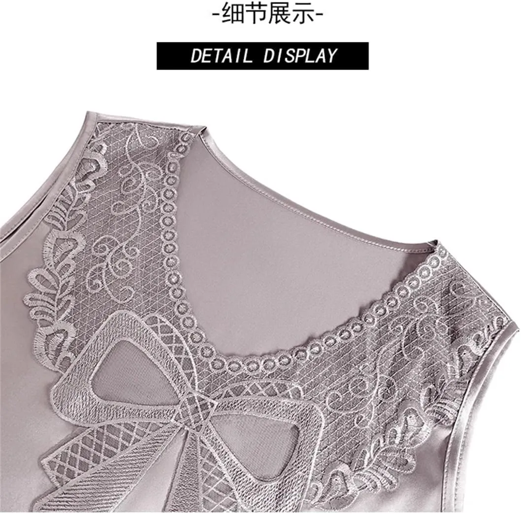 Women's Spring Summer Clothes Patchwork Lace Embroidered Tank Top Women Sleeveless Silk Satin Camisole Vest