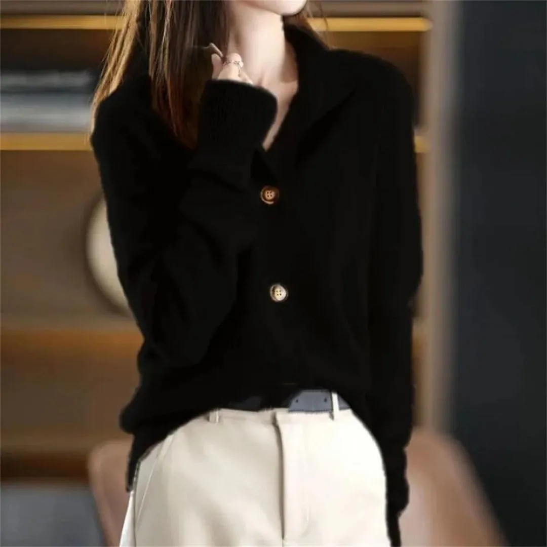 Women's Stand Collar Button Loose Long Sleeve Cardigan Knitted Sweater Jacket