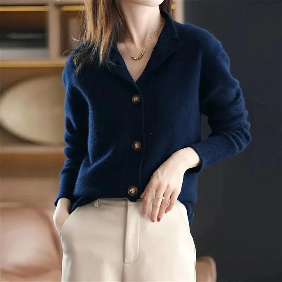 Women's Stand Collar Button Loose Long Sleeve Cardigan Knitted Sweater Jacket