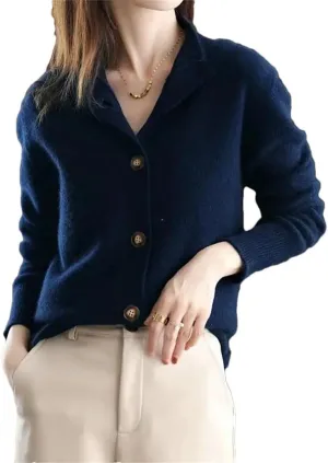 Women's Stand Collar Button Loose Long Sleeve Cardigan Knitted Sweater Jacket