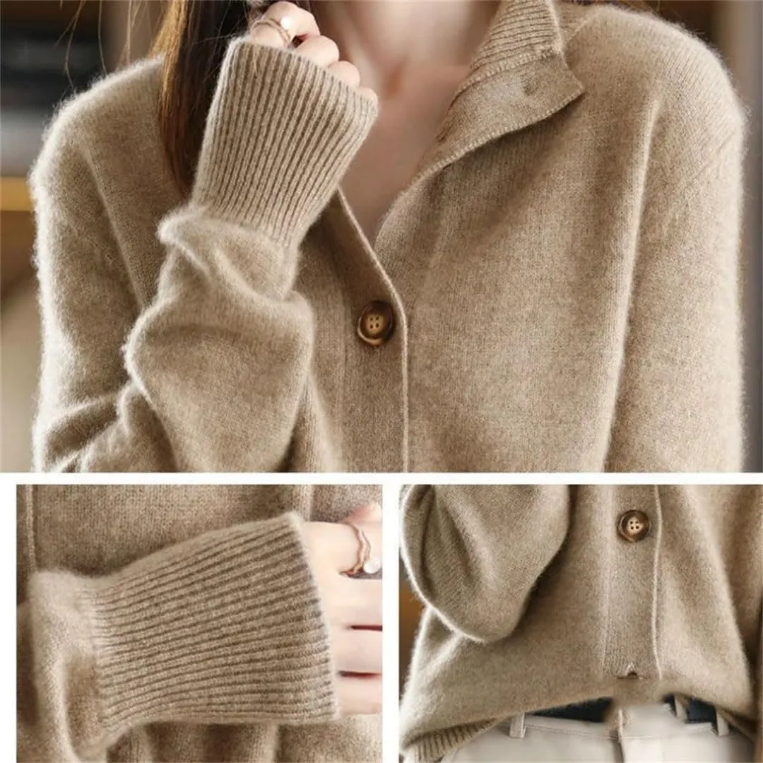 Women's Stand Collar Button Loose Long Sleeve Cardigan Knitted Sweater Jacket
