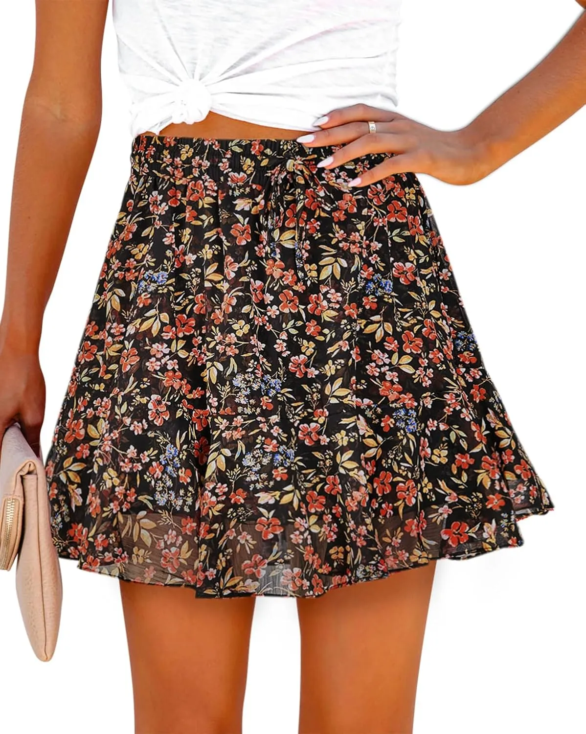 Womens Summer Flowy Shorts Casual Boho Floral Skorts Ruffle Mini Skirts Running Tennis Chiffon Butterfly Shorts