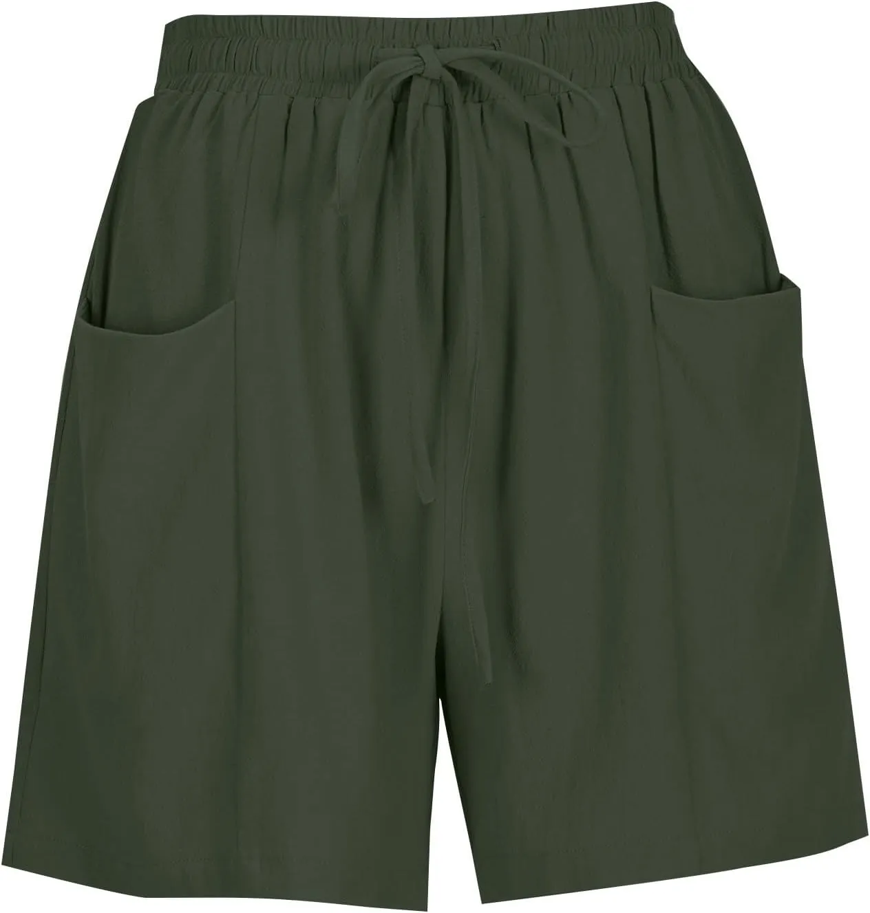 Women's Summer Linen High Elastic Waist Drawstring Solid Color Casual Loose Fit Beach Shorts with Pockets