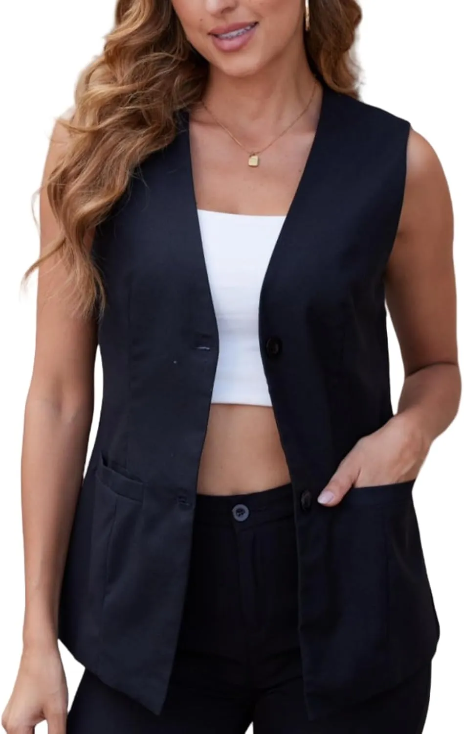 Womens Summer Linen Vest Top Waistcoat V Neck Pocket Button 2025 Work Casual Lightweight Lined Sleeveless Jacket
