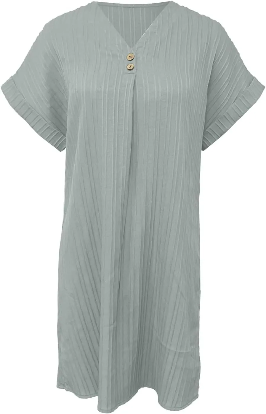 Womens Summer Shirt Dress 2025 Short Sleeve V Neck Buttons Dress Casual Loose Beach Mini T Shirt Sundress with Pockets