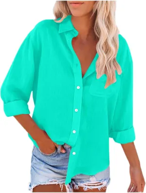 Womens Summer Tops Long Sleeve V Neck Shirts Loose Fit Drop Shoulder Blouses Casual Tunic 2024 Fall Fashion Outfits